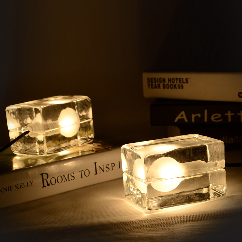     ̽ ť ħ   å     ħ Ž ̺ /Free shipping brief house block ice cube bedside lights desk reading lamp transparent glass